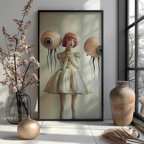 Original Monster Movie Girl Art Print + Digital Copy, Gothic Surreal - Picture 5 of 8